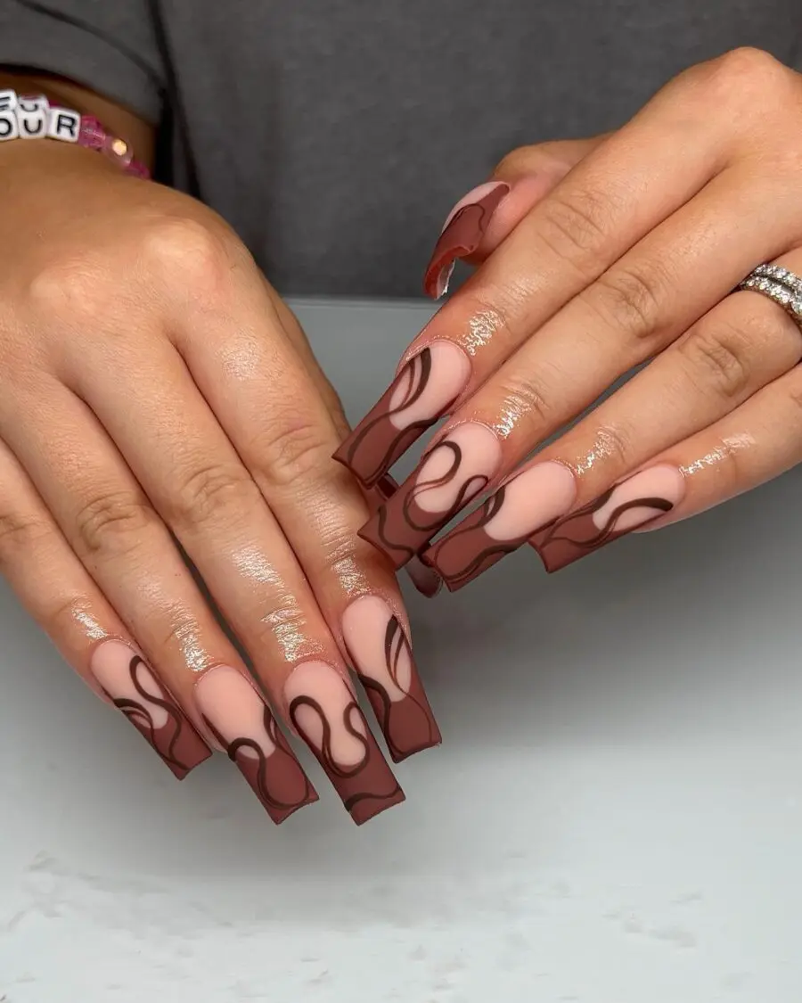 Stylish brown French tip acrylic nails design