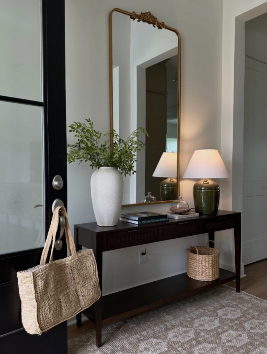 Stylish entryway with natural accents and light