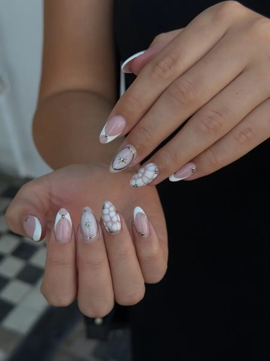 Stunning French Tip Acrylics with Unique Details