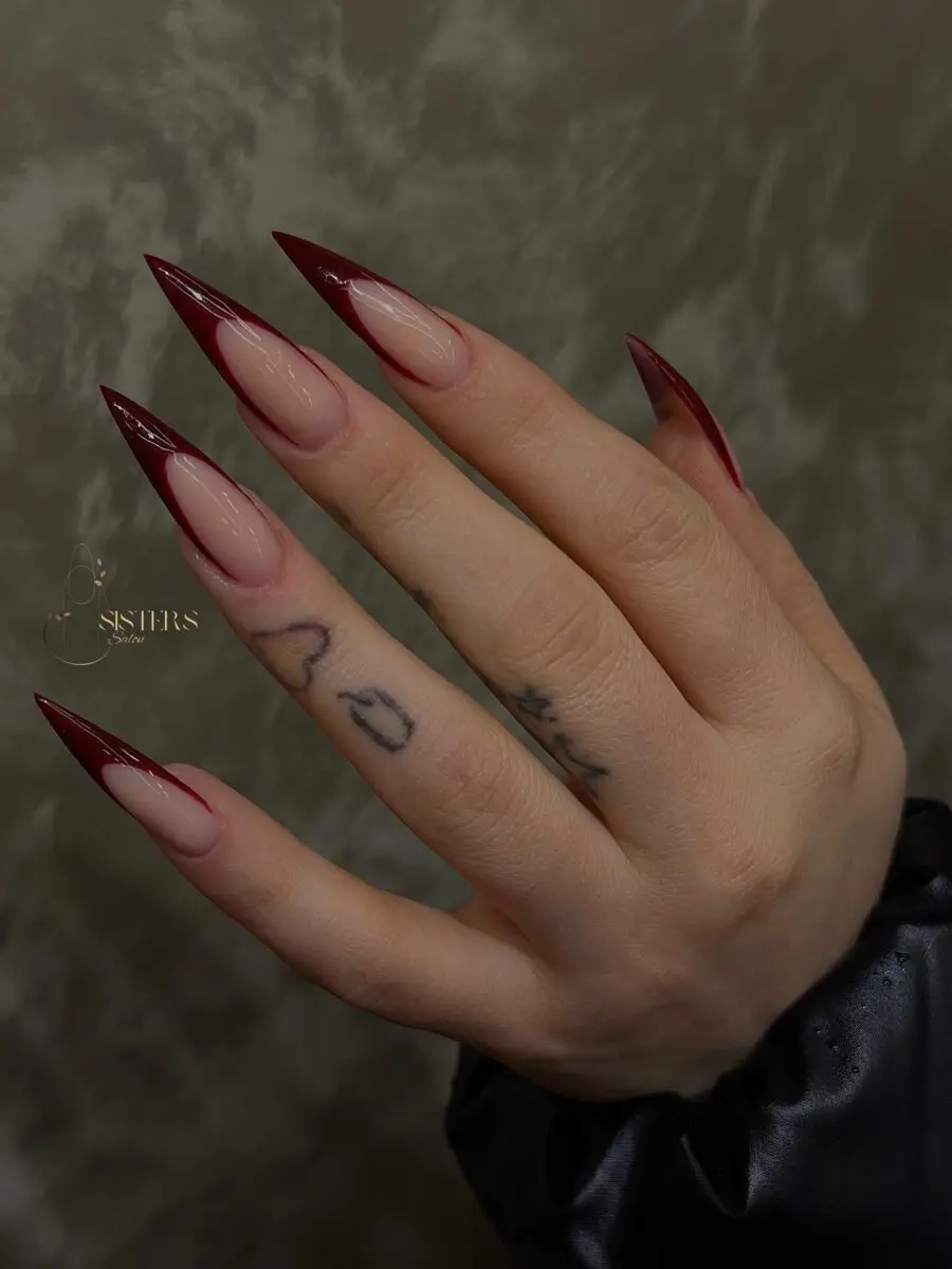Chic red french tip acrylic nails design