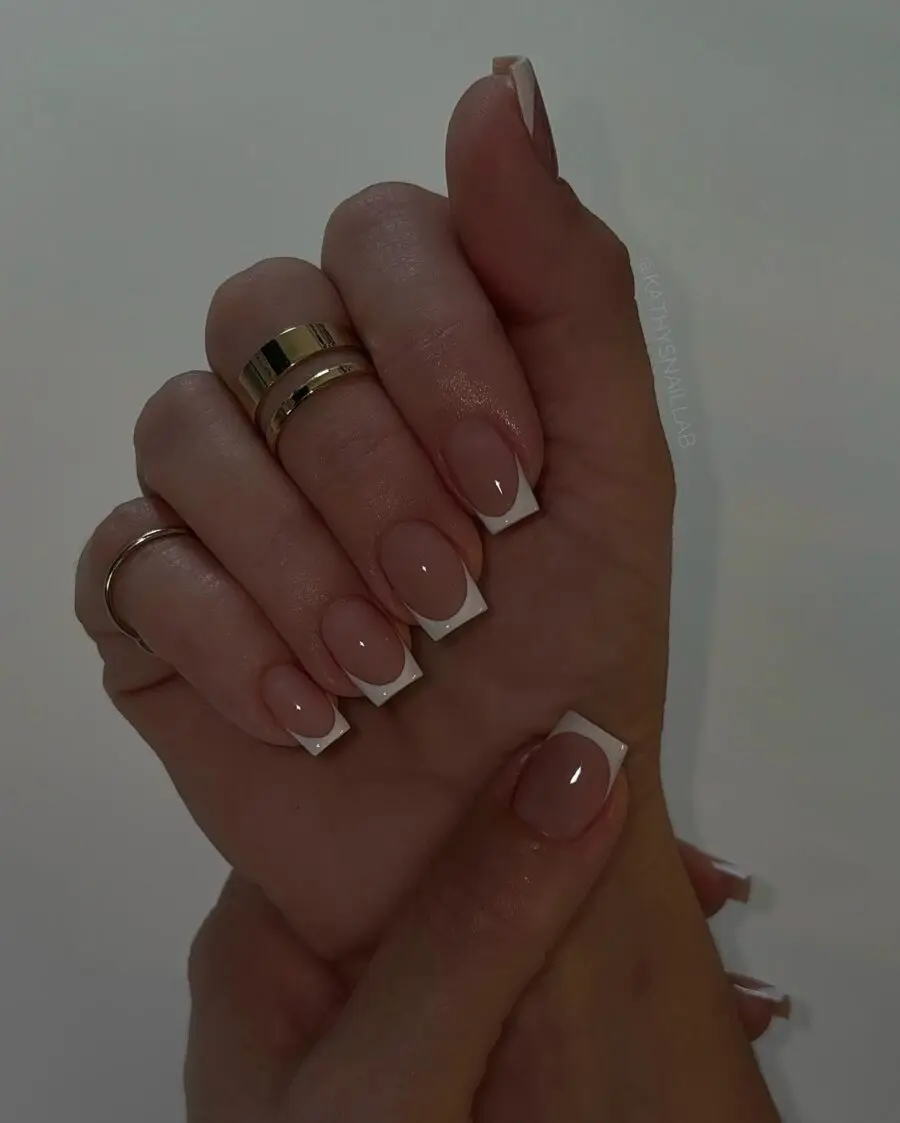 Chic French Tip Acrylic Nails with Rings