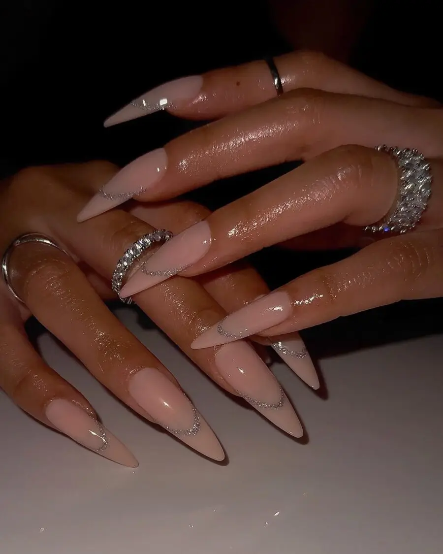 Chic French Tip Acrylic Nails with Bling