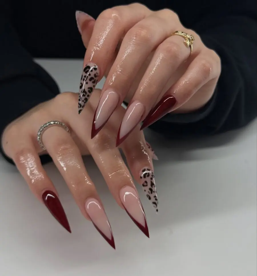 Chic stiletto nails with leopard accents