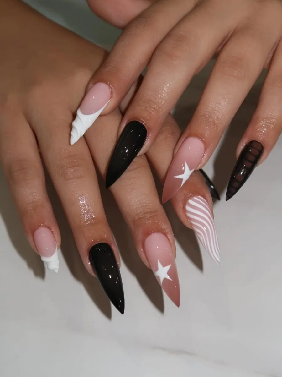 Stylish Stiletto Nails with Unique Patterns