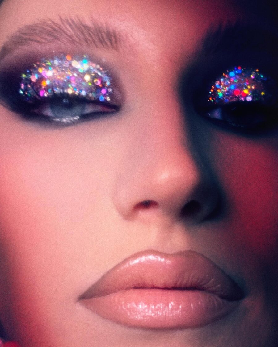 Glimmering Glitter Eyes with Soft Lips