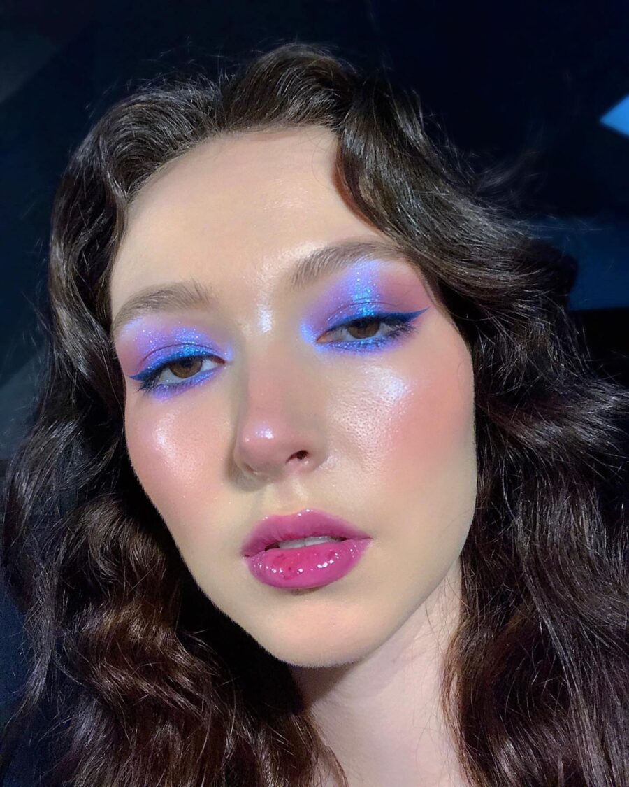 Bright blue and pink euphoria-inspired makeup look