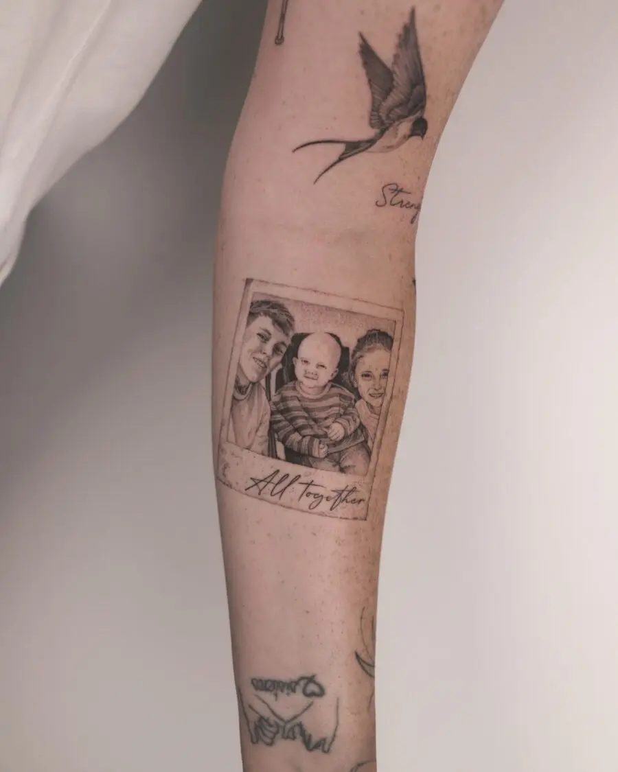 Tribute tattoo featuring cherished family photo