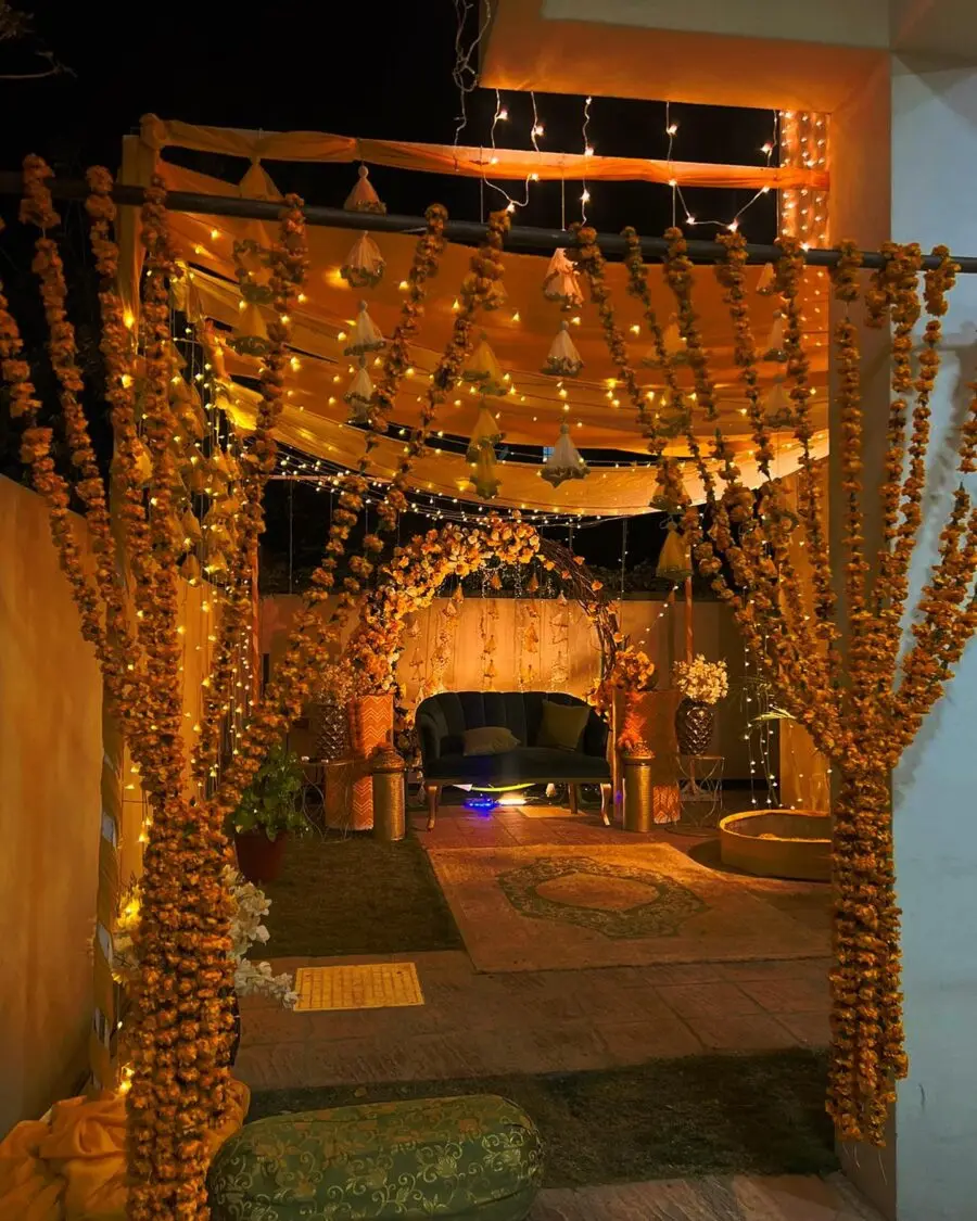 Vibrant decor with marigold and soft lighting