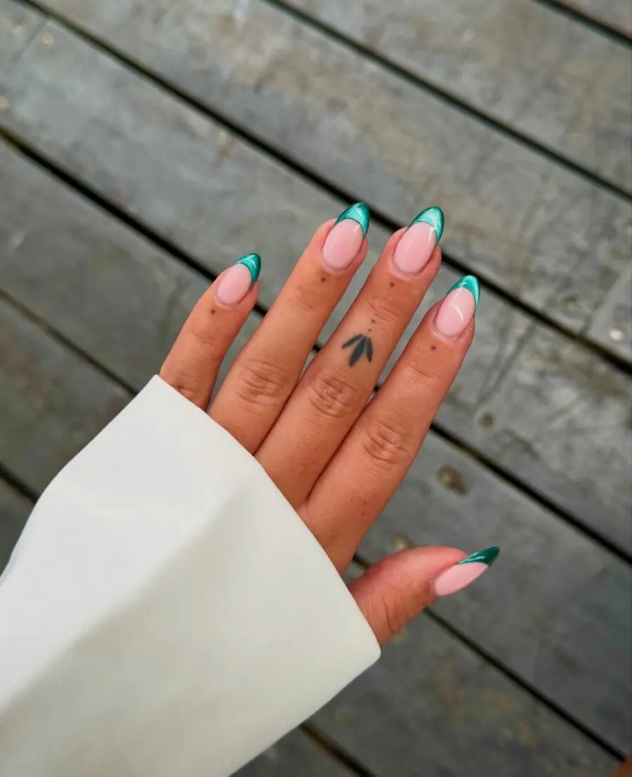 Chic aqua green French tip acrylic nails