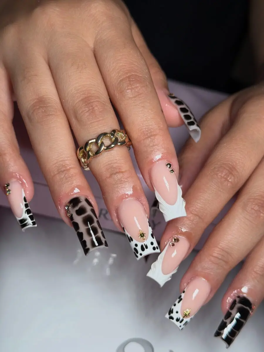 Stylish French Tip Acrylic Nails with Unique Design