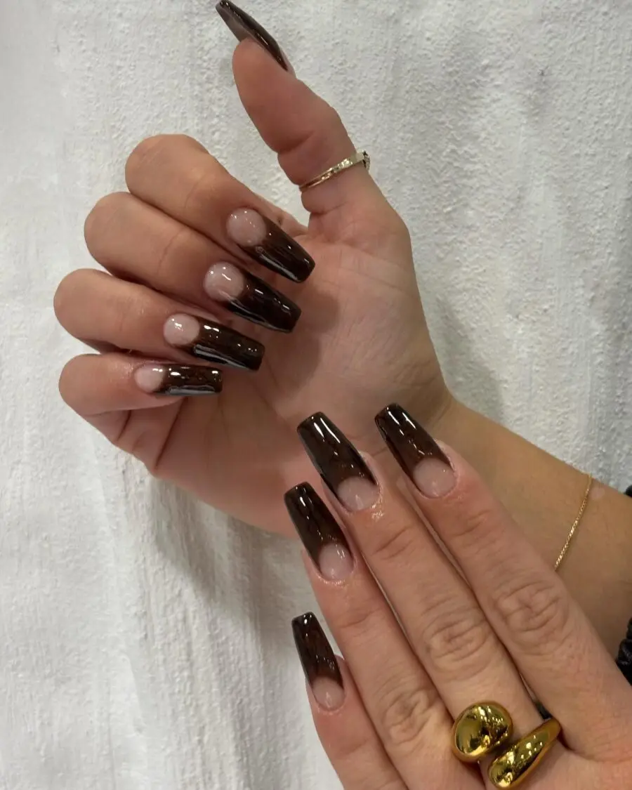 Chic ombre brown French tip design nails
