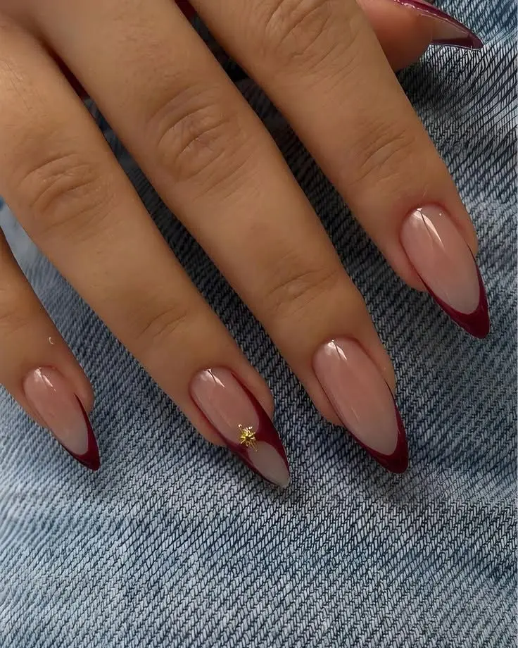 Elegant burgundy French tip acrylic nails