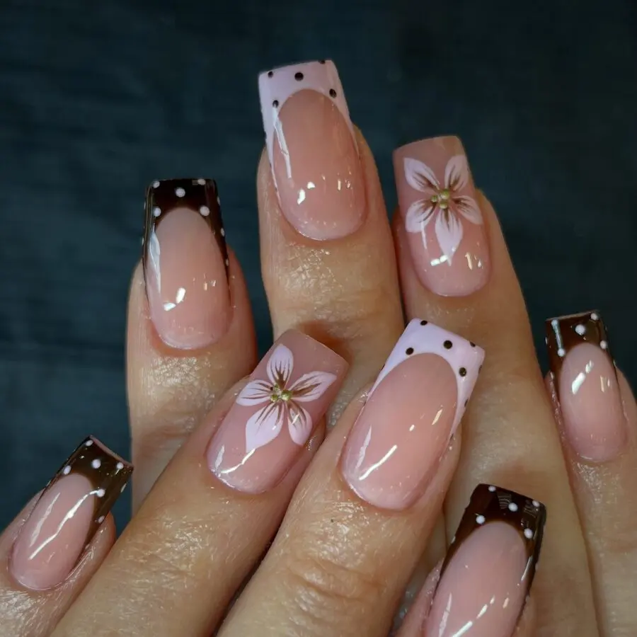 Chic French Tip with Floral Accents