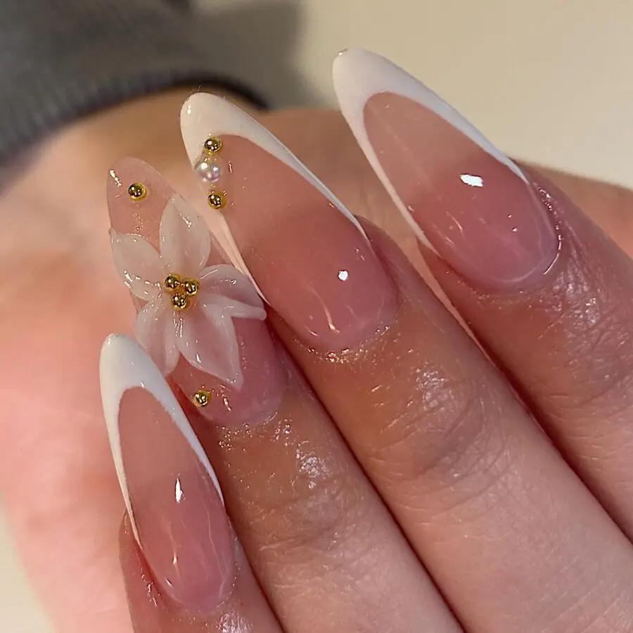 Elegant French Tips with Floral Accents