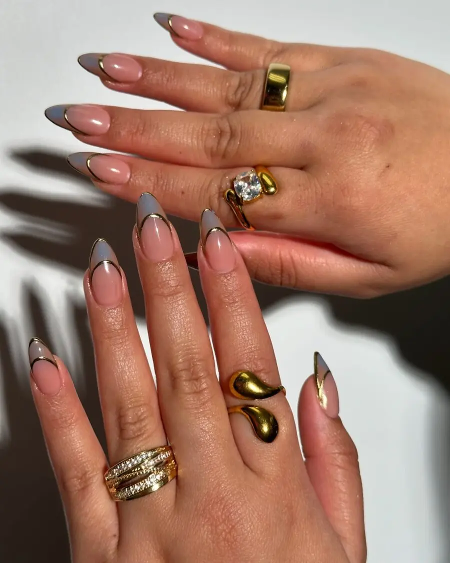 Elegant French Tip Acrylic Nails with Gold Accents