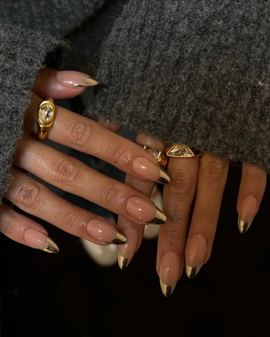 Chic French Tip Acrylic Nails with Gold Accents