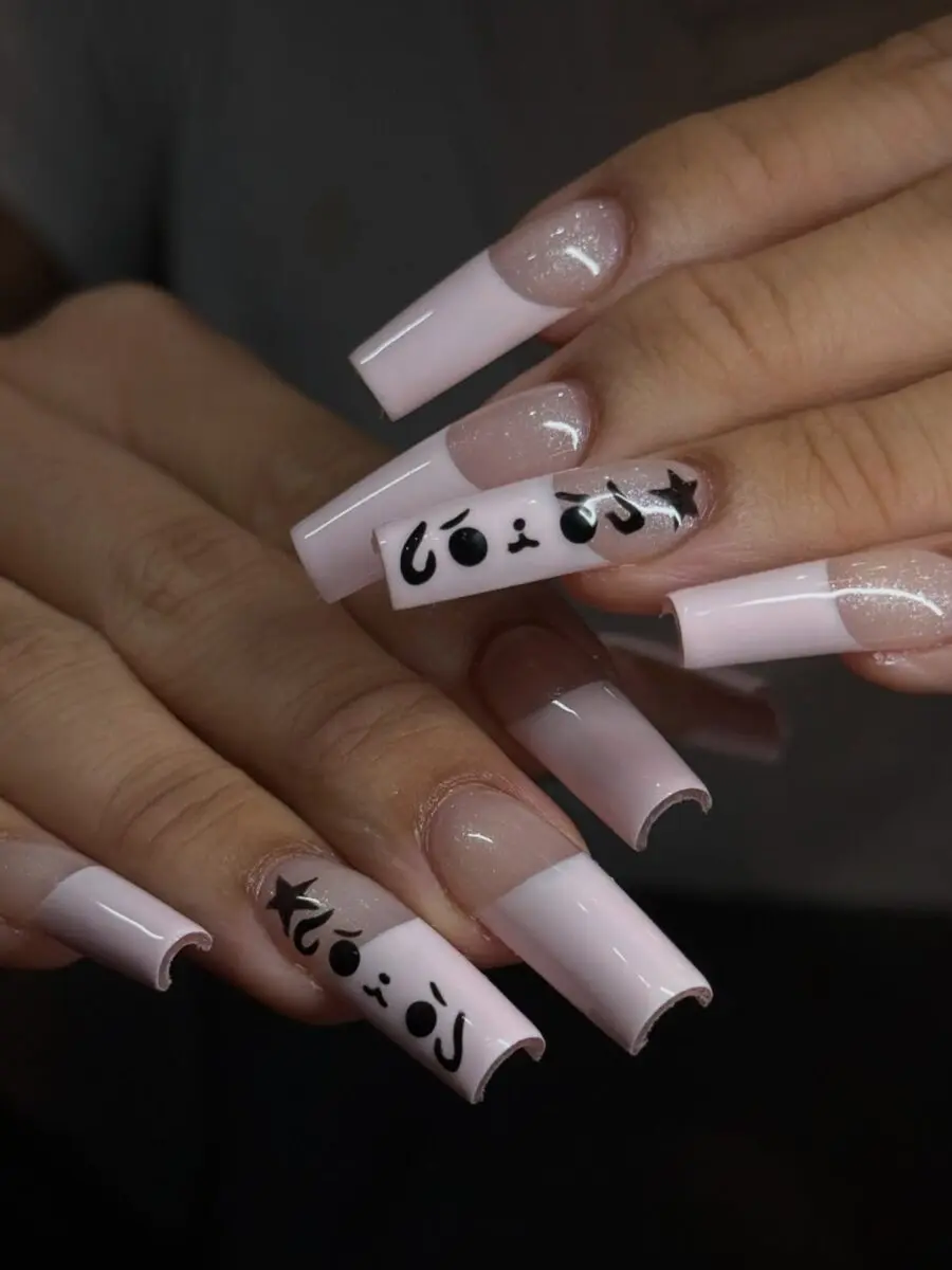 Adorable panda designs on classic French tips