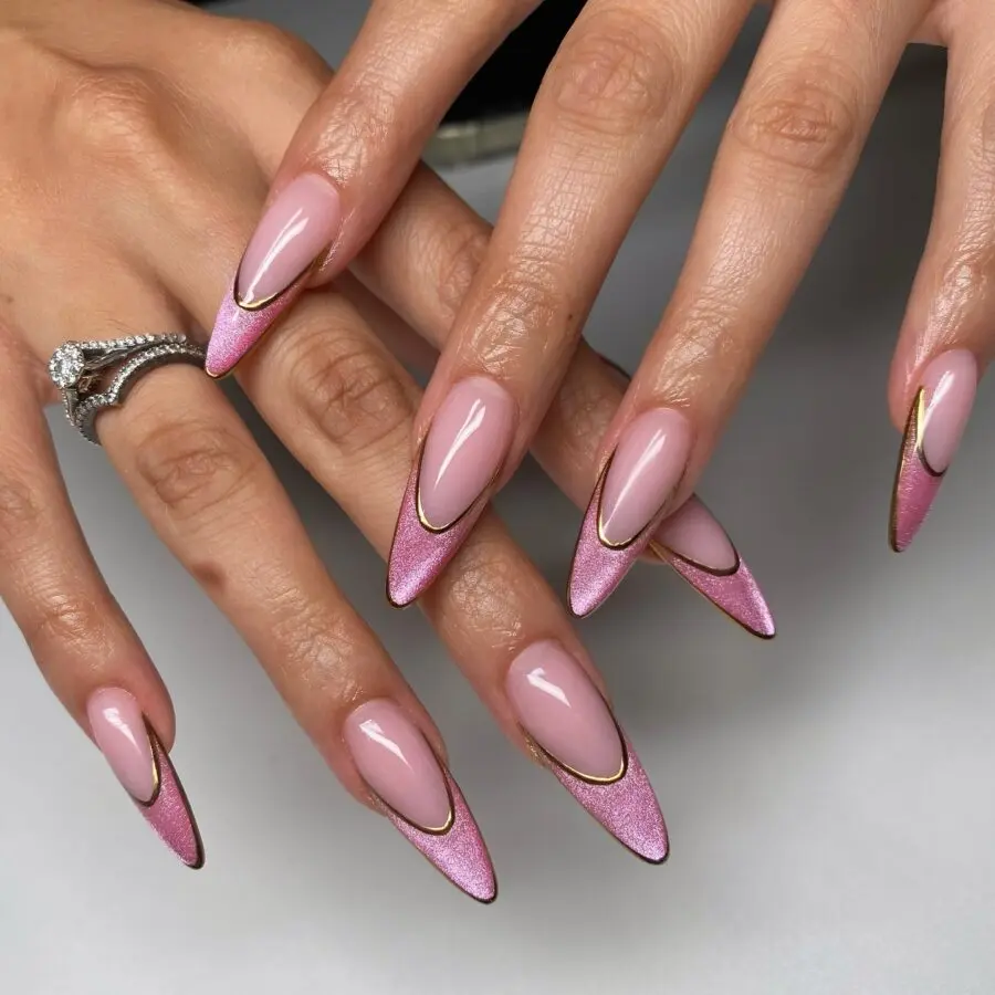 Chic pink and gold French tip nails