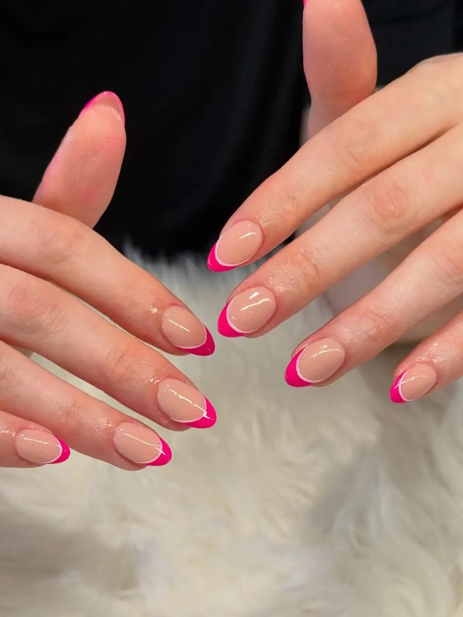 Bold Pink French Tip Acrylic Nails