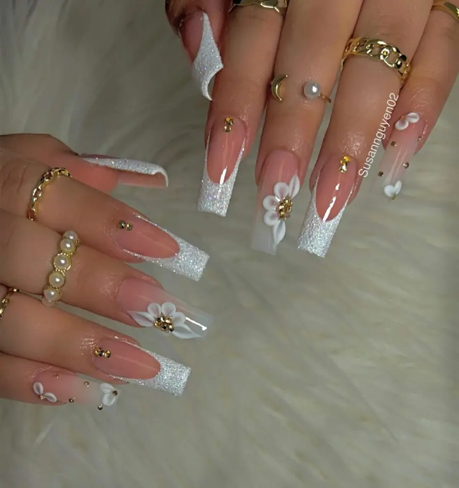 Elegant French Tips with Sparkly Accents
