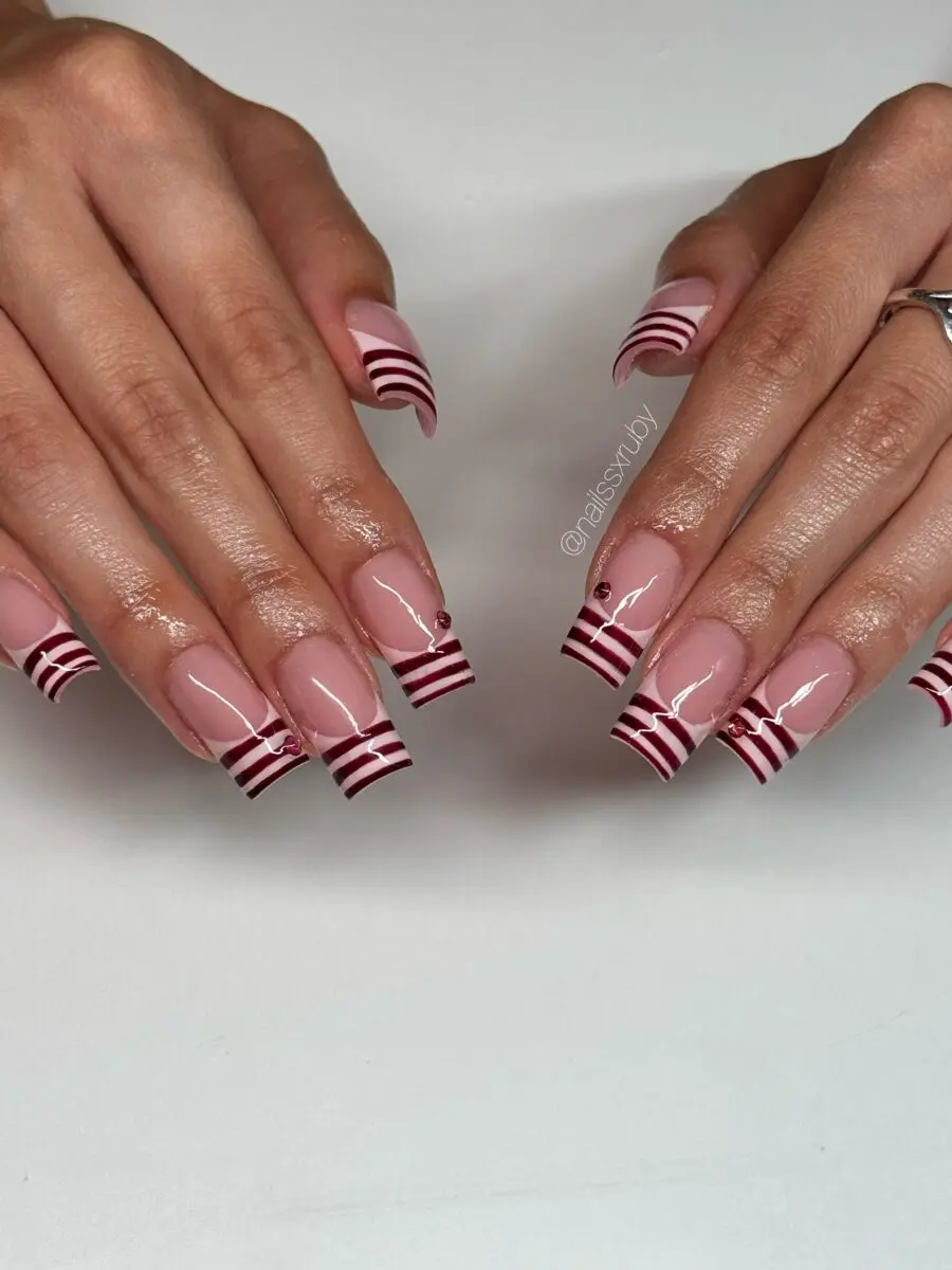 Stylish striped french tip acrylic nails