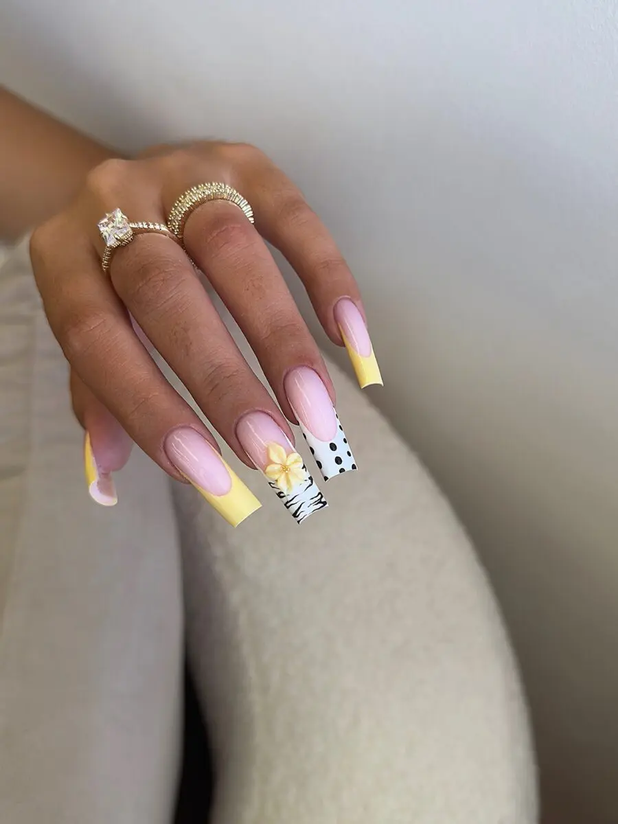 Chic French Tips with Yellow Accents