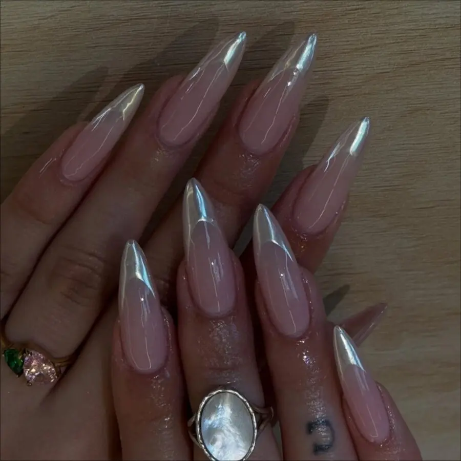 Elegant glossy French tip acrylic nails