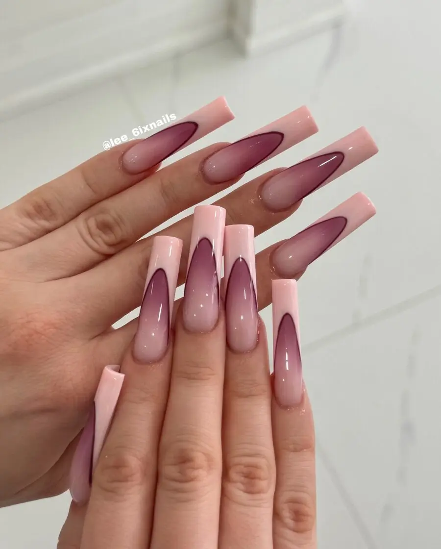 Stylish Ombre Pink French Tip Acrylic Nails