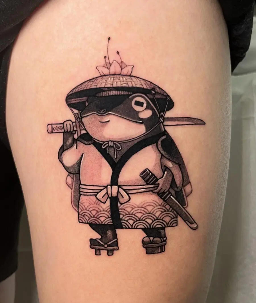 Cute Samurai Frog Tattoo Design Unveiled