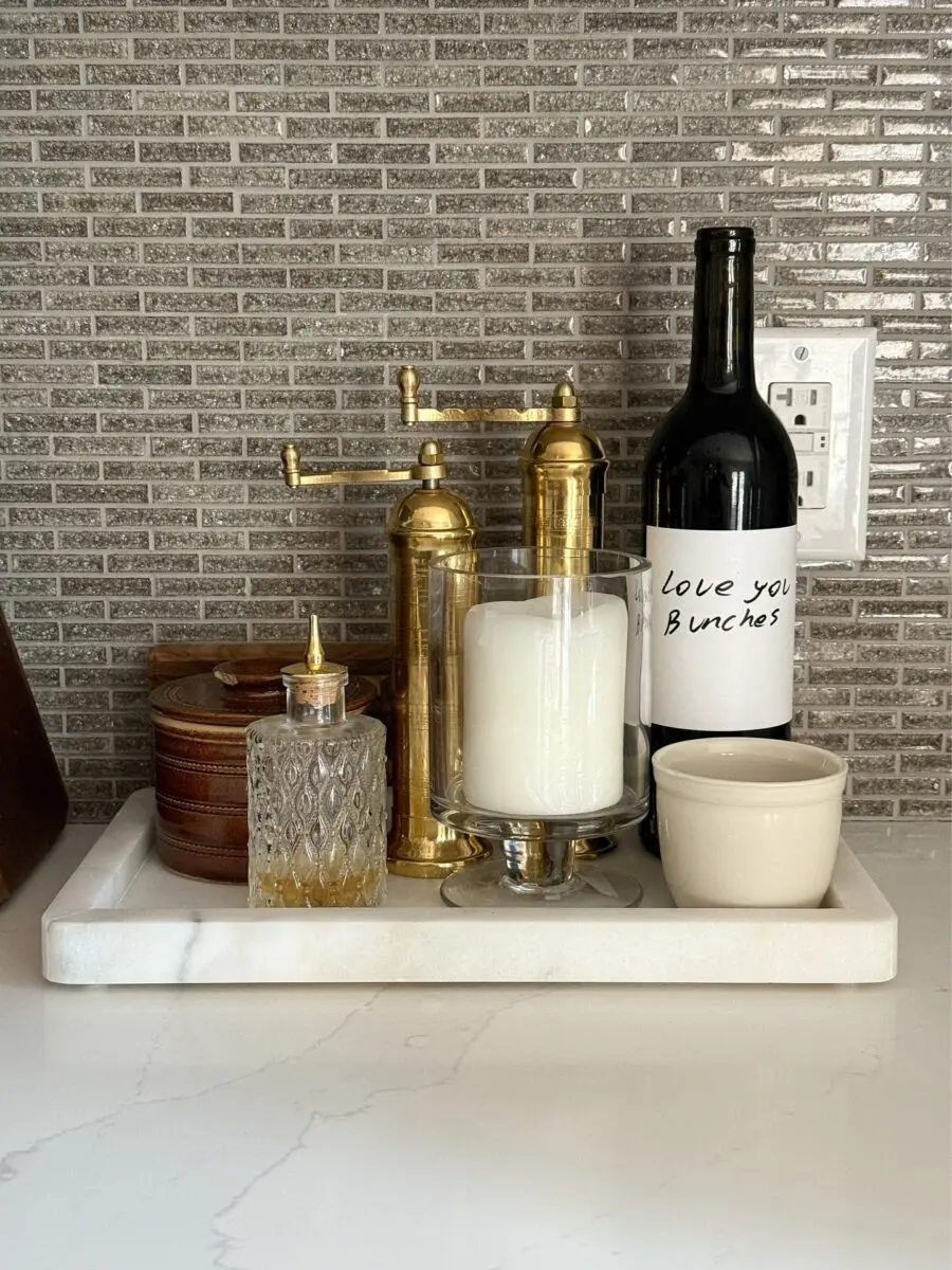 Chic arrangement of golden and glass accents