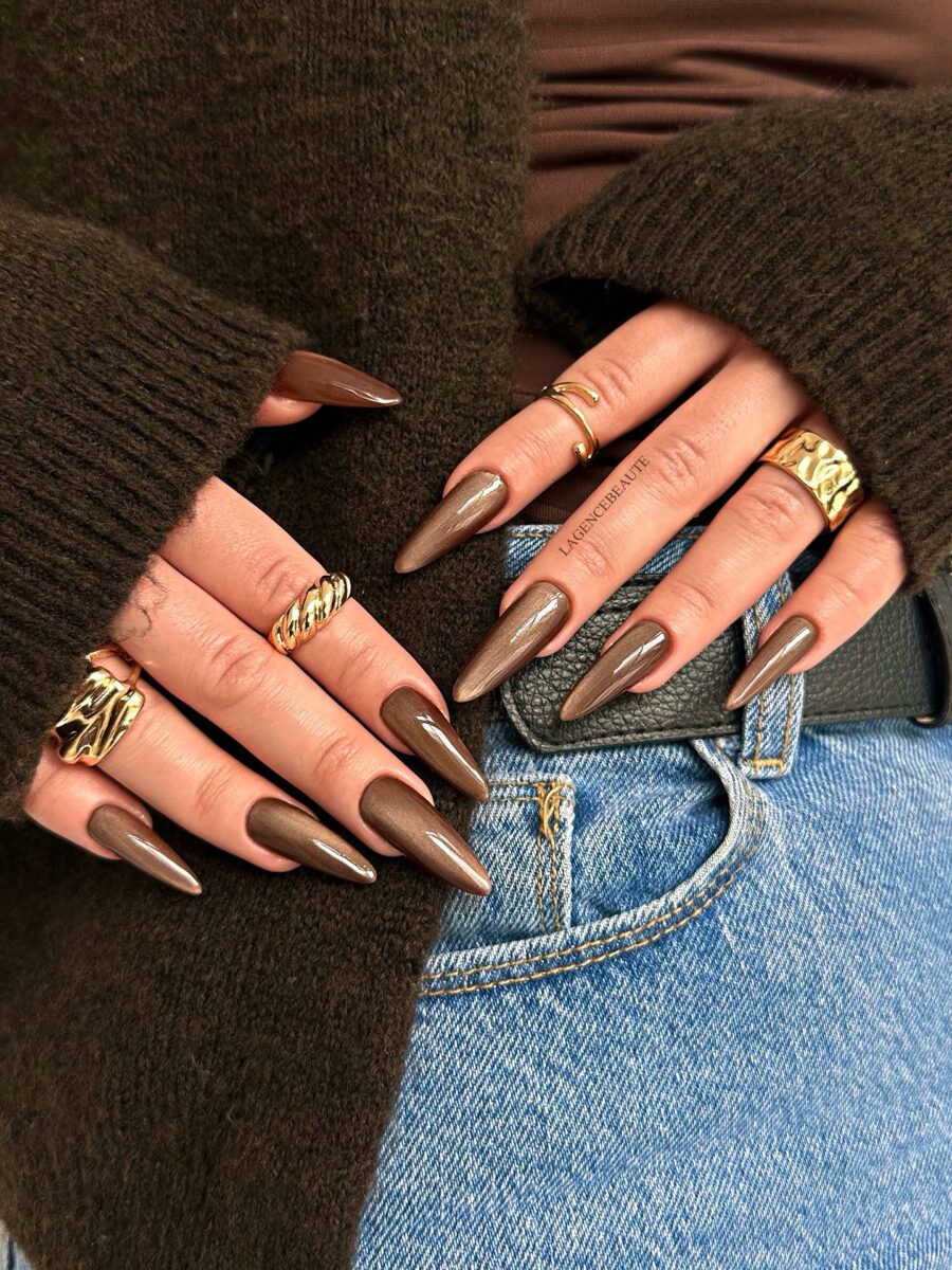 Chic Brown Nail Art with Glamorous Vibes