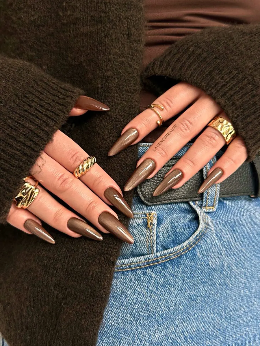Chic Brown Nail Art with Glamorous Vibes