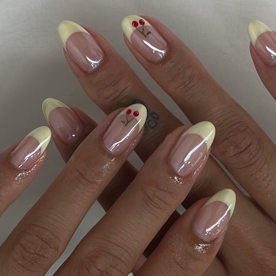 Chic Cherry French Tip Nail Design