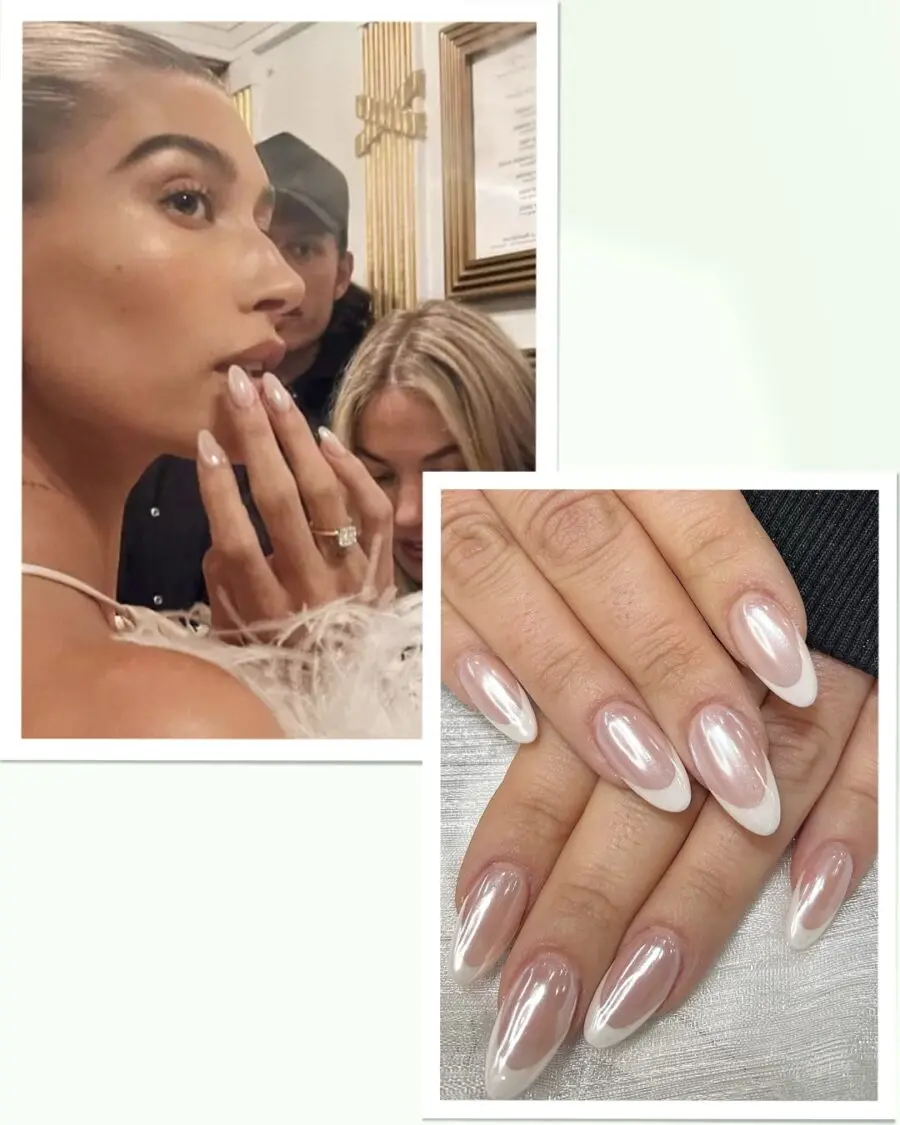 Elegant almond-shaped nails with striking white tips