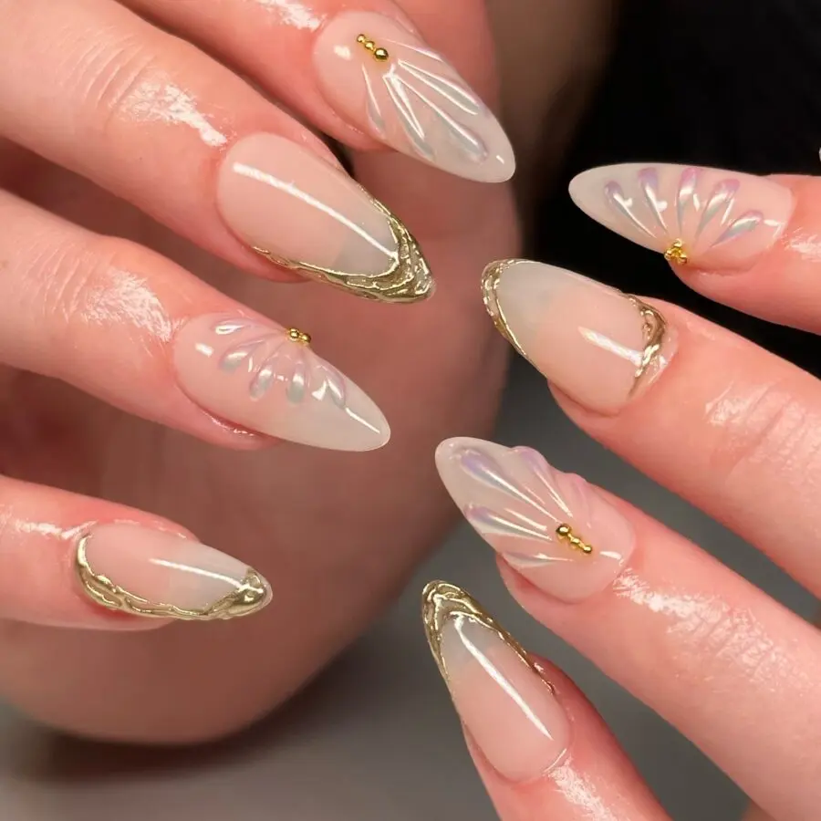 Glamorous iridescent floral nail design inspiration