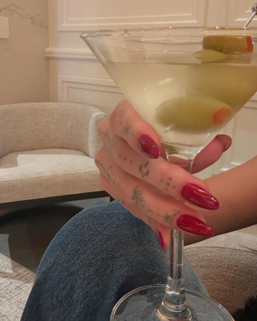 Elegant red nails with a martini vibe
