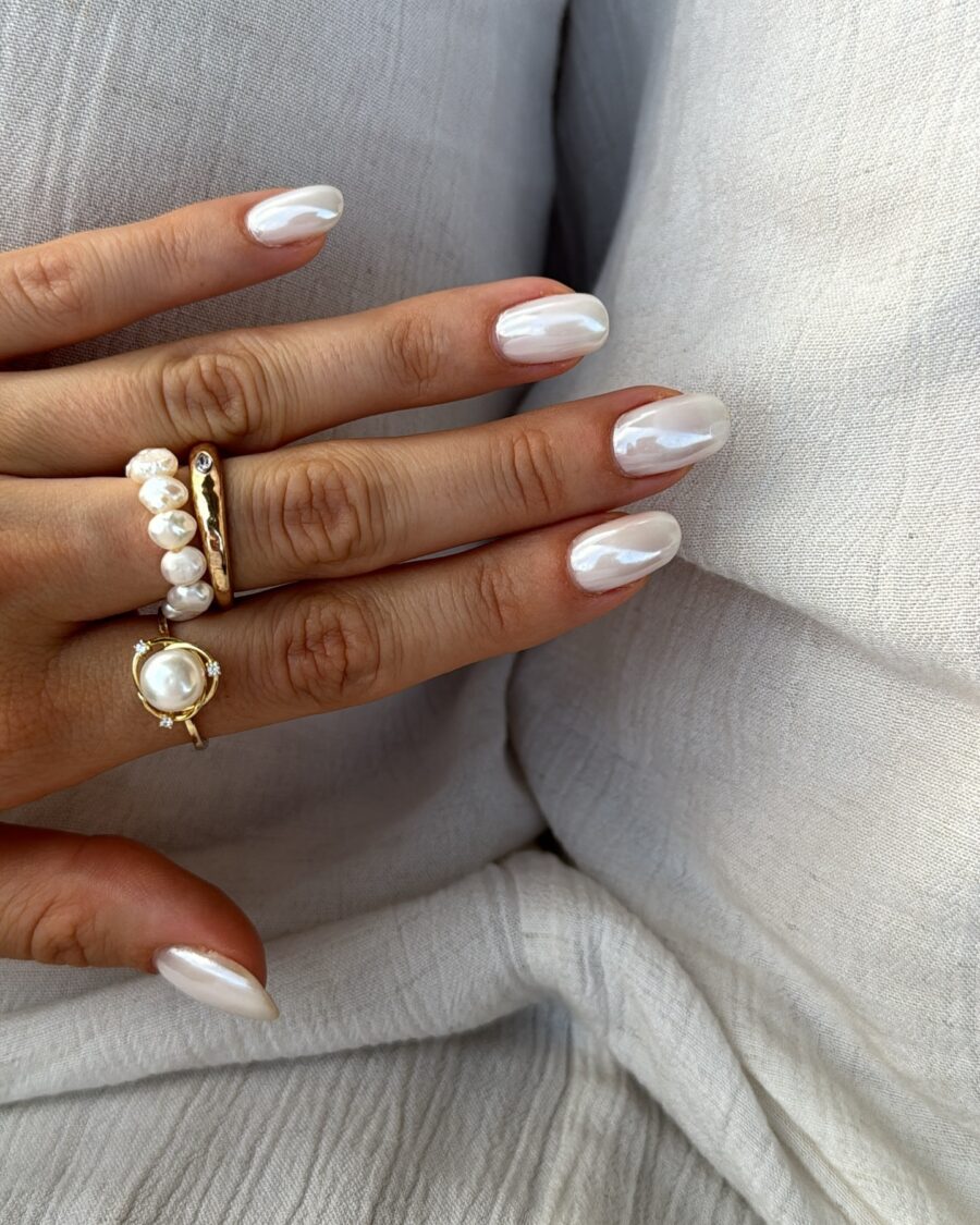 Elegant pearl white nails with a glossy shine