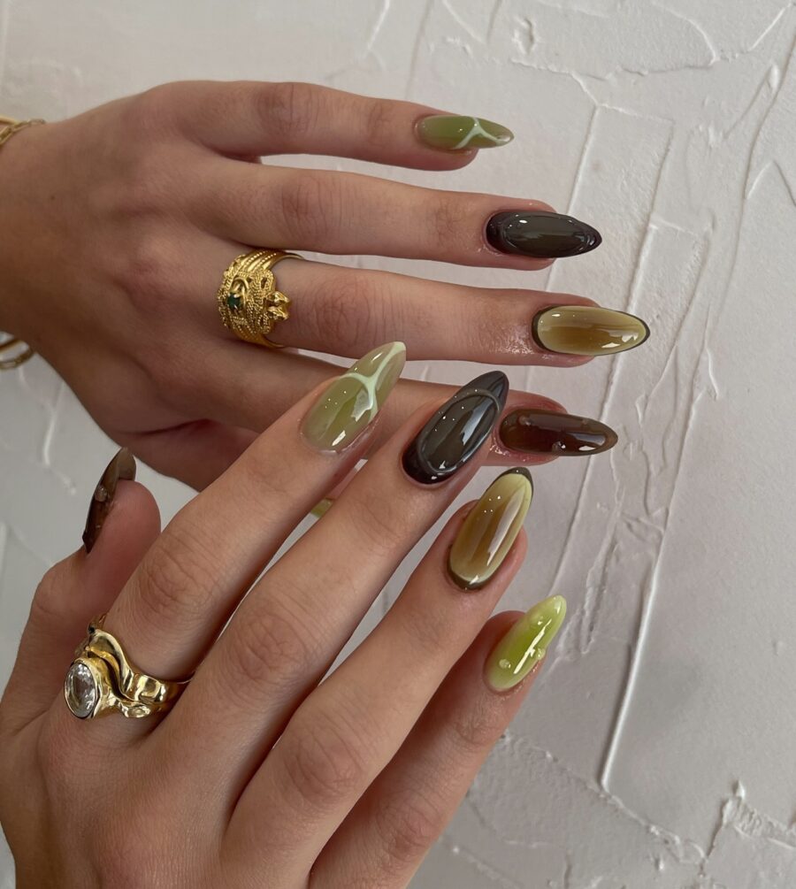 Chic green and brown ombre nail design