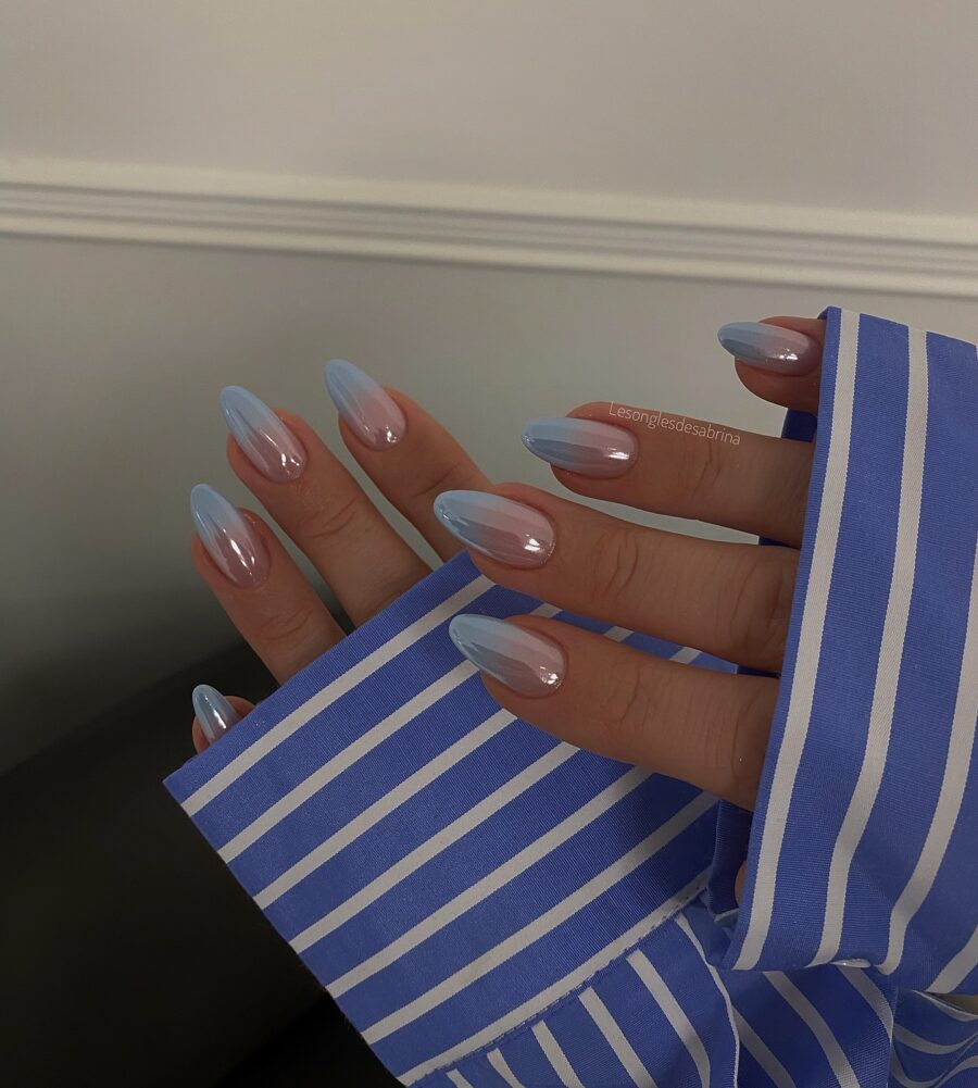 Trendy Ombre Blue Nails with Chic Stripes