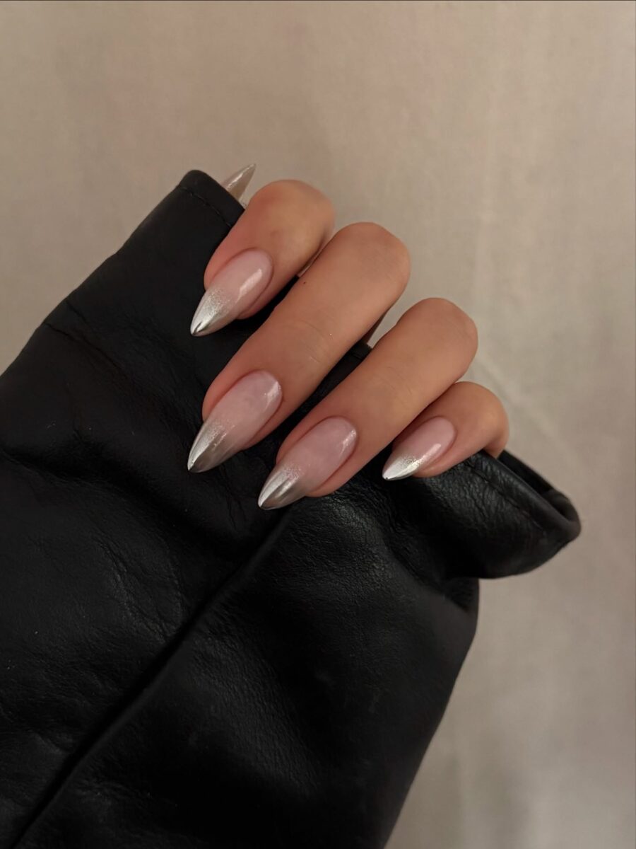 Chic Ombre Silver on Almond-Shaped Nails