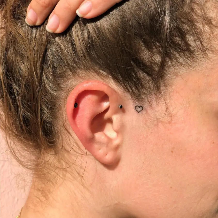 Charming Heart Tattoo Behind the Ear