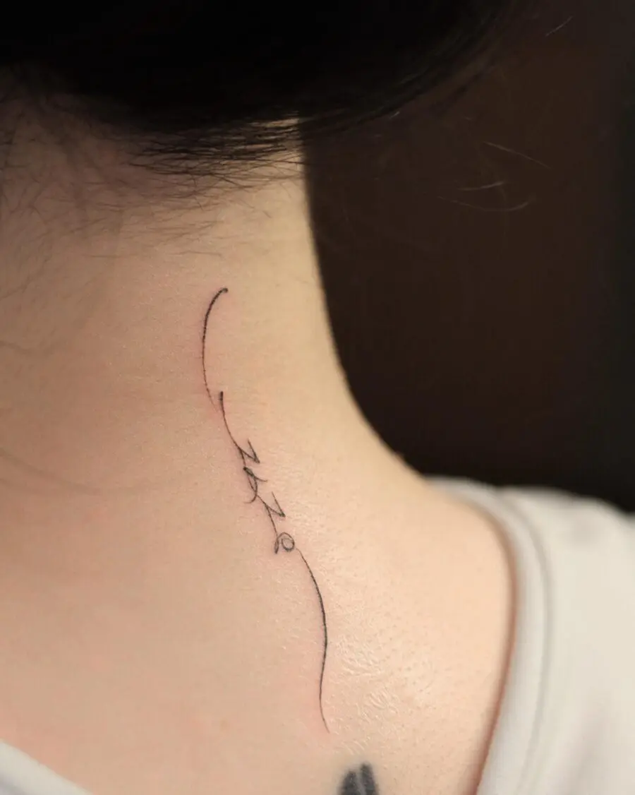Elegant fine line tattoo on the neck