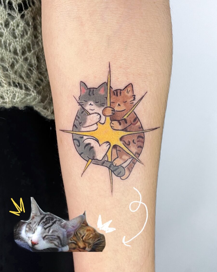 Heartwarming tribute with playful cat tattoos