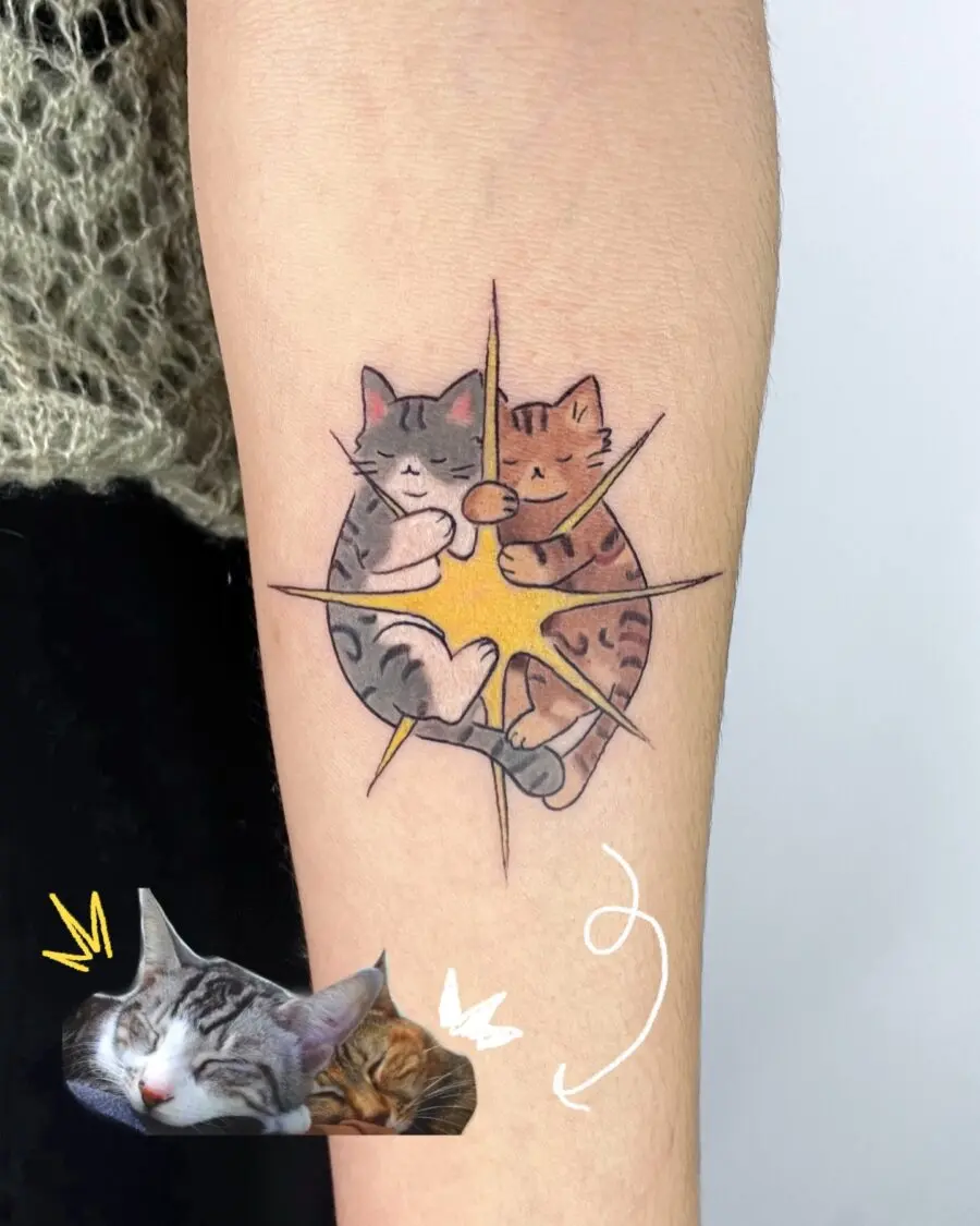 Heartwarming tribute with playful cat tattoos
