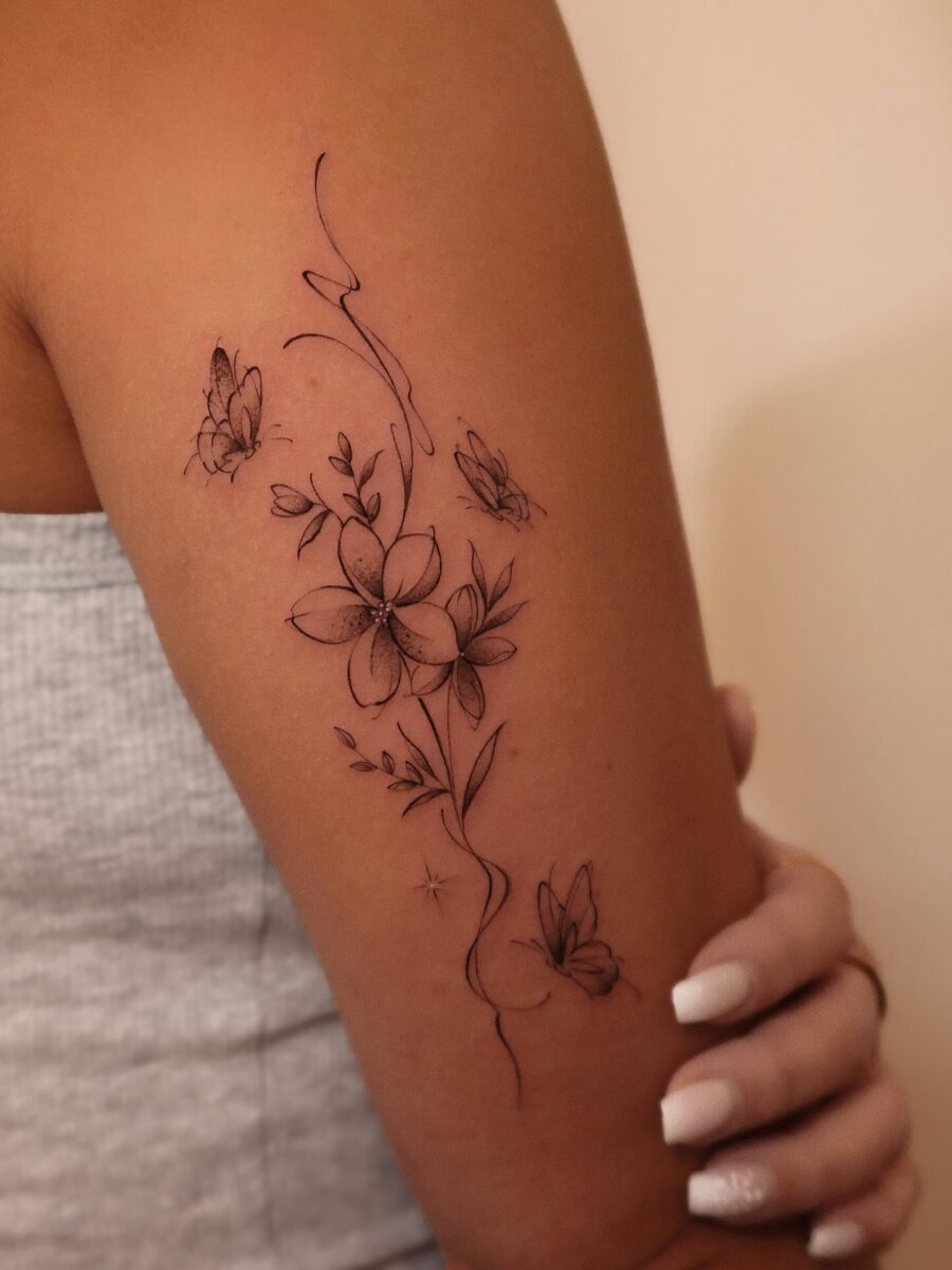 Delicate floral tribute engraved on skin