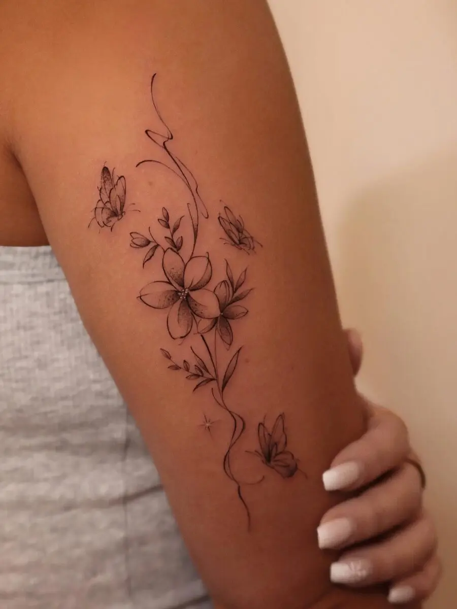 Delicate floral tribute engraved on skin