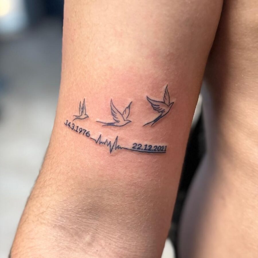 Elegant tribute with flying birds and heartbeat