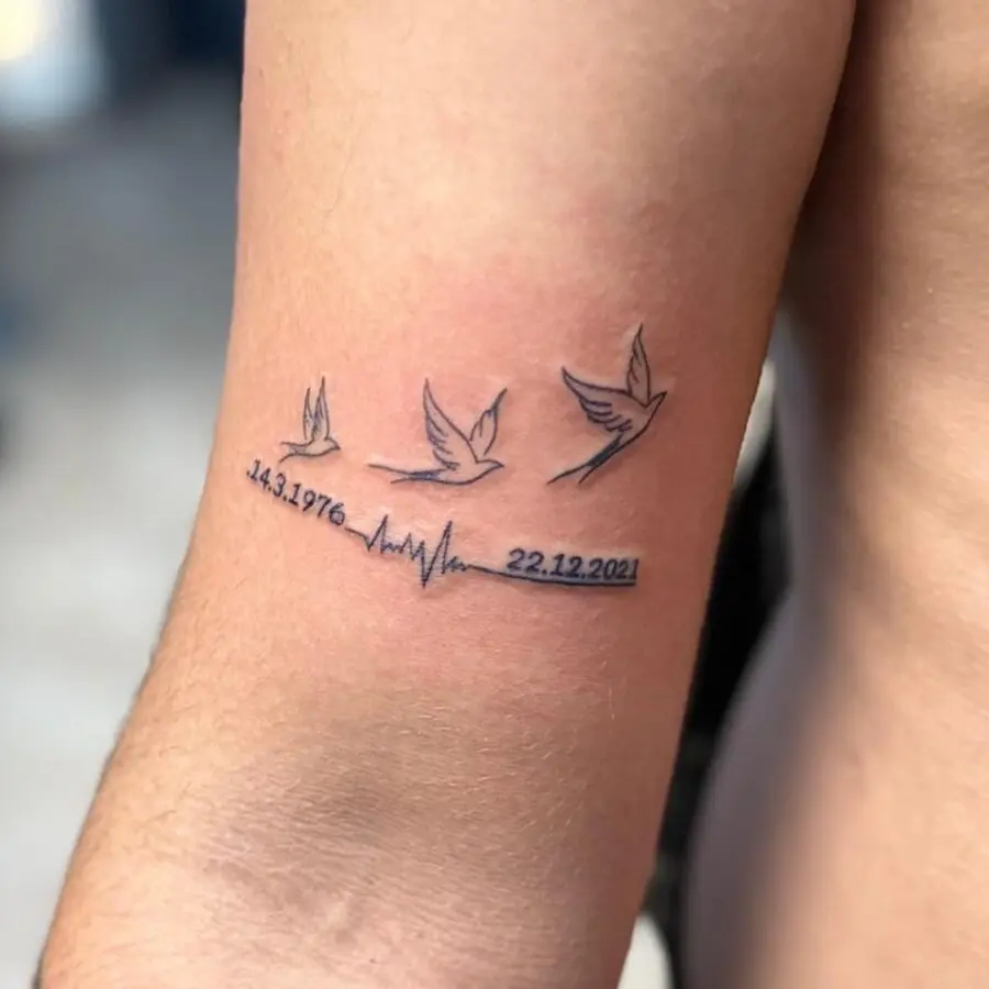 Elegant tribute with flying birds and heartbeat
