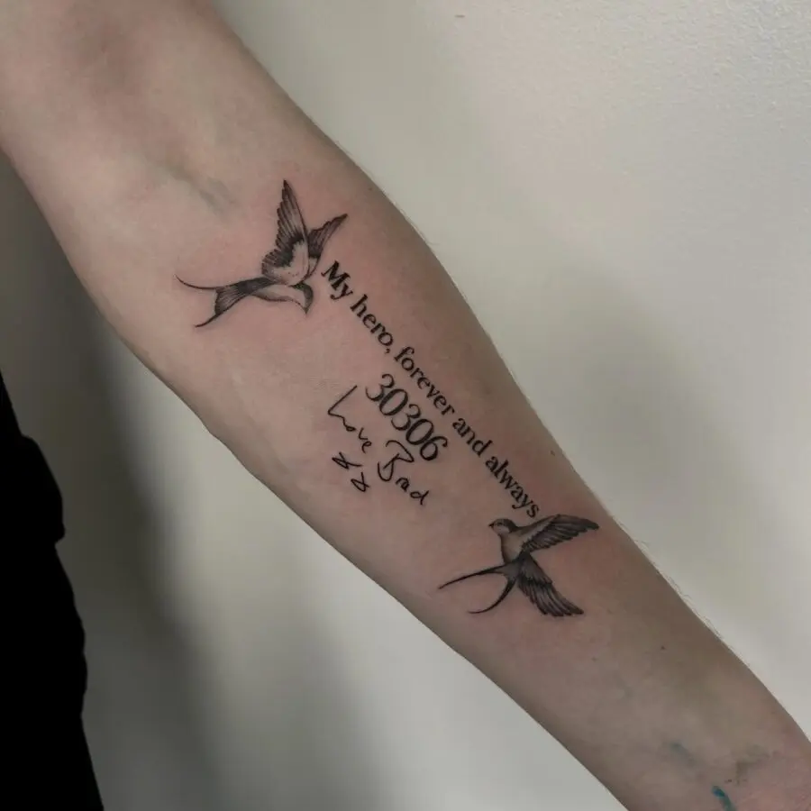 Symbolic remembrance through elegant bird tattoos