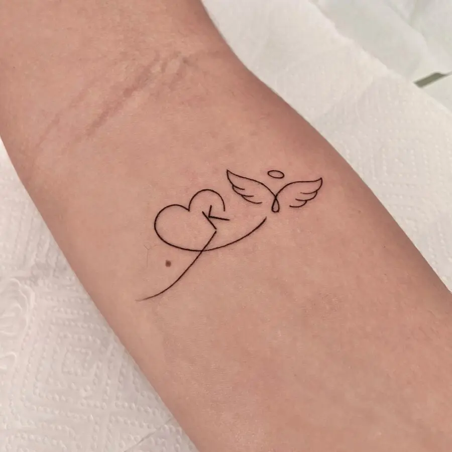 Minimalist Heart and Wing In Loving Memory Tattoo